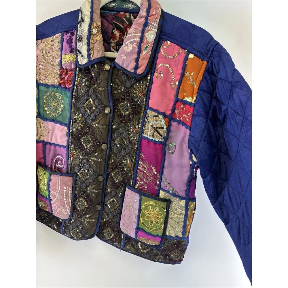 C:eed By Carla Freeman‎ Silk Reversible Jacket Satin Sequin Floral Button Small